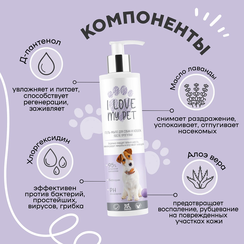 Гель-мыло для лап I LOVE MY PET с хлоргексидином 4% для собак и кошек 250 мл - фото 4