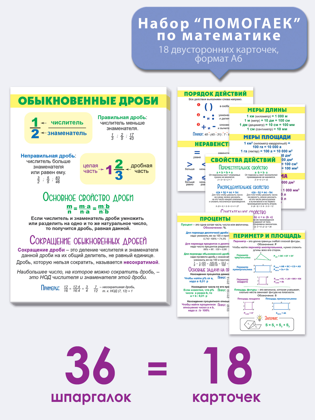 Набор карточек Открытая планета Набор обучающих шпаргалок по математике для  школьников 18 шт купить по цене 279 ₽ в интернет-магазине Детский мир