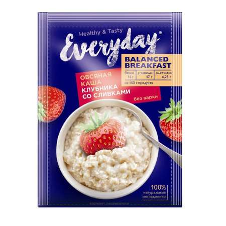 Каша Everyday овсяная Balanced Breakfast Клубника со сливками 40 гр. шоубокс 15 шт.