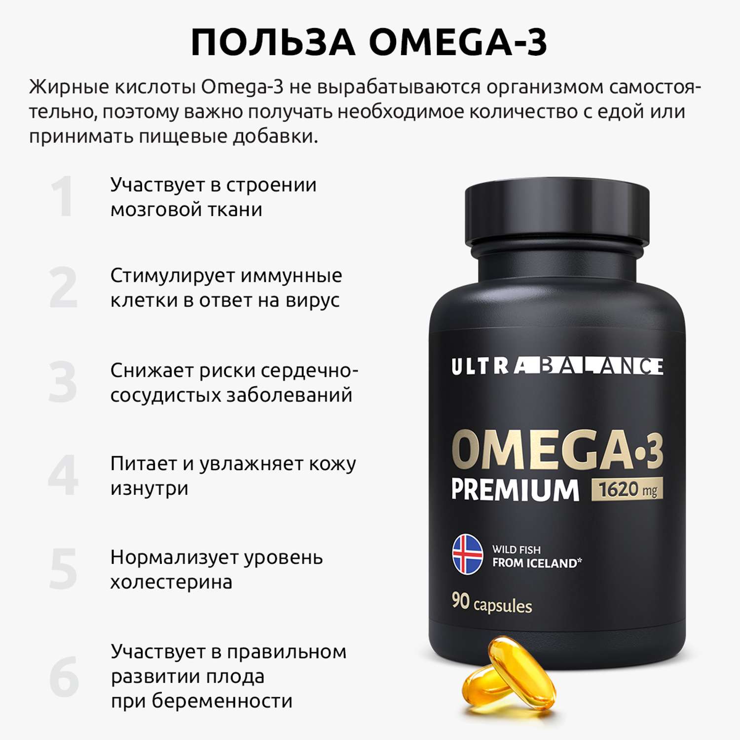 Комплекс для иммунитета UltraBalance Omega 3 Vitamin D3 Premium БАД капсулы - фото 2