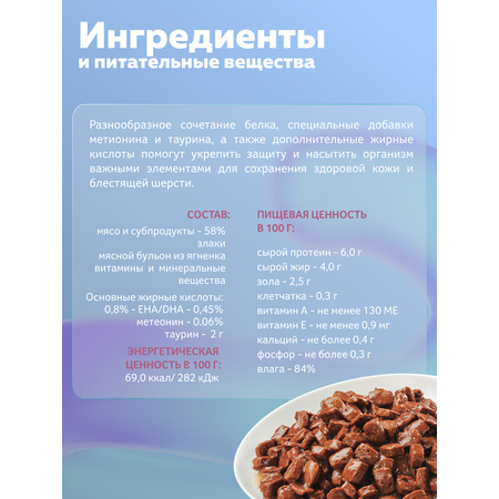 Корм влажный Зоогурман Паучи Ягненок с языком и сердцем 85 гр х 30 шт