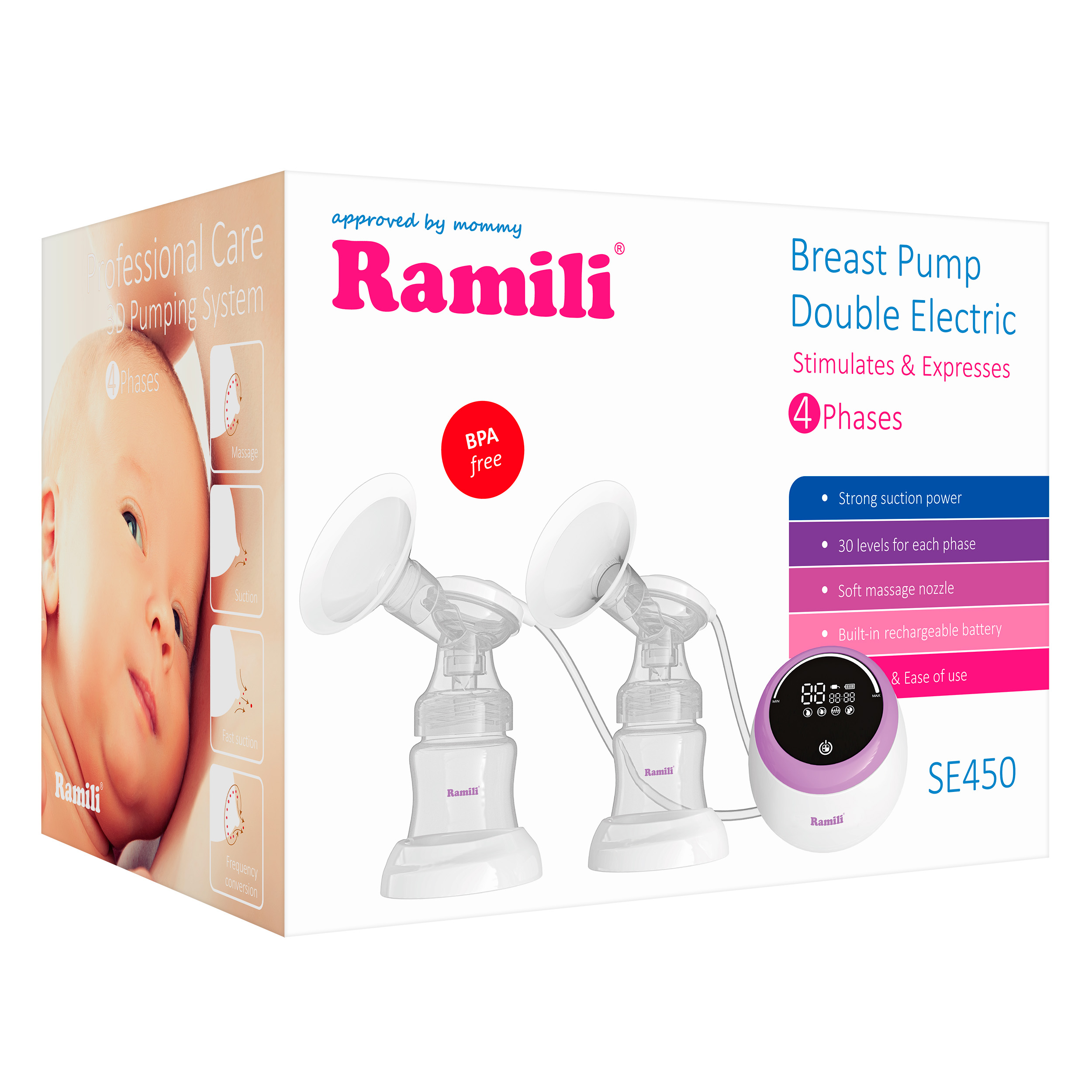 Молокоотсос Ramili Двойной SE450 с двумя дополнительными бутылочками 240ML - фото 7