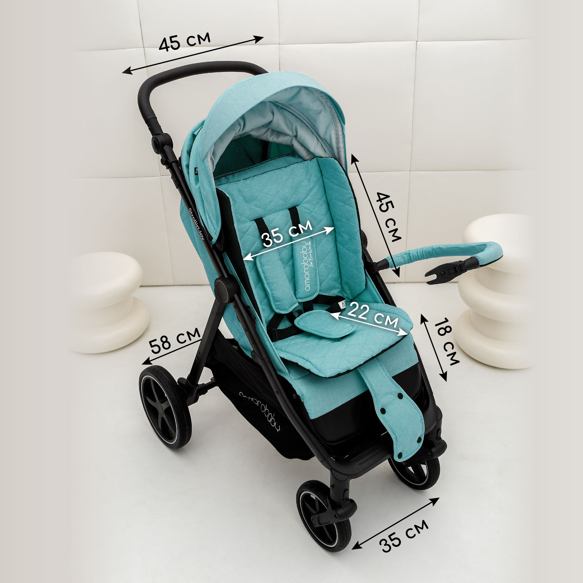 Коляска прогулочная Amarobaby Strollin Joy Бирюзовый - фото 19