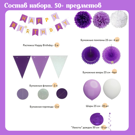 Воздушные шары набор Мишины шарики для фотозоны на день рождения с буквами Happy Birthday и бумажными помпонами