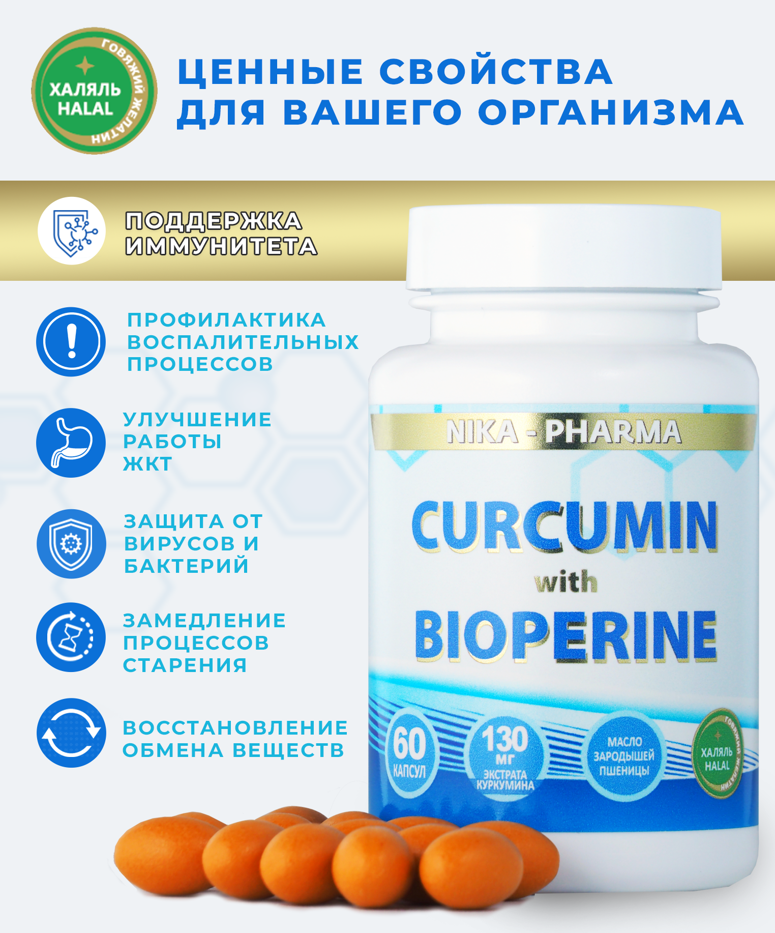 Куркумин NIKA-PHARMA с биоперином и маслом зародышей пшеницы - фото 4