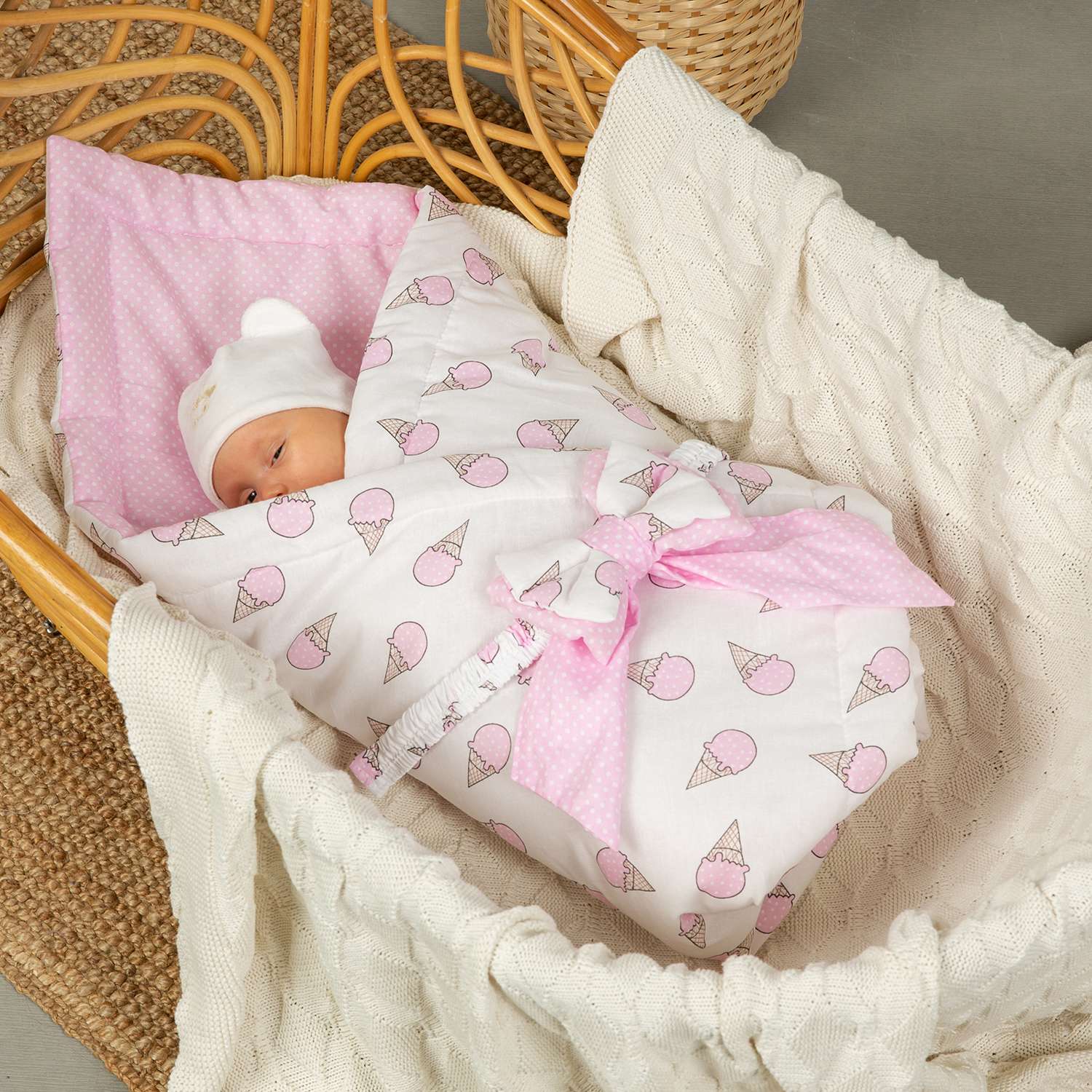 Конверт-одеяло Чудо-чадо для новорожденного на выписку «Времена года» мороженое/розовый - фото 3