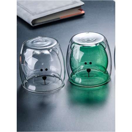 Стеклянный стакан KIMBERLY с двойными стенками изумрудный мишка 250 мл