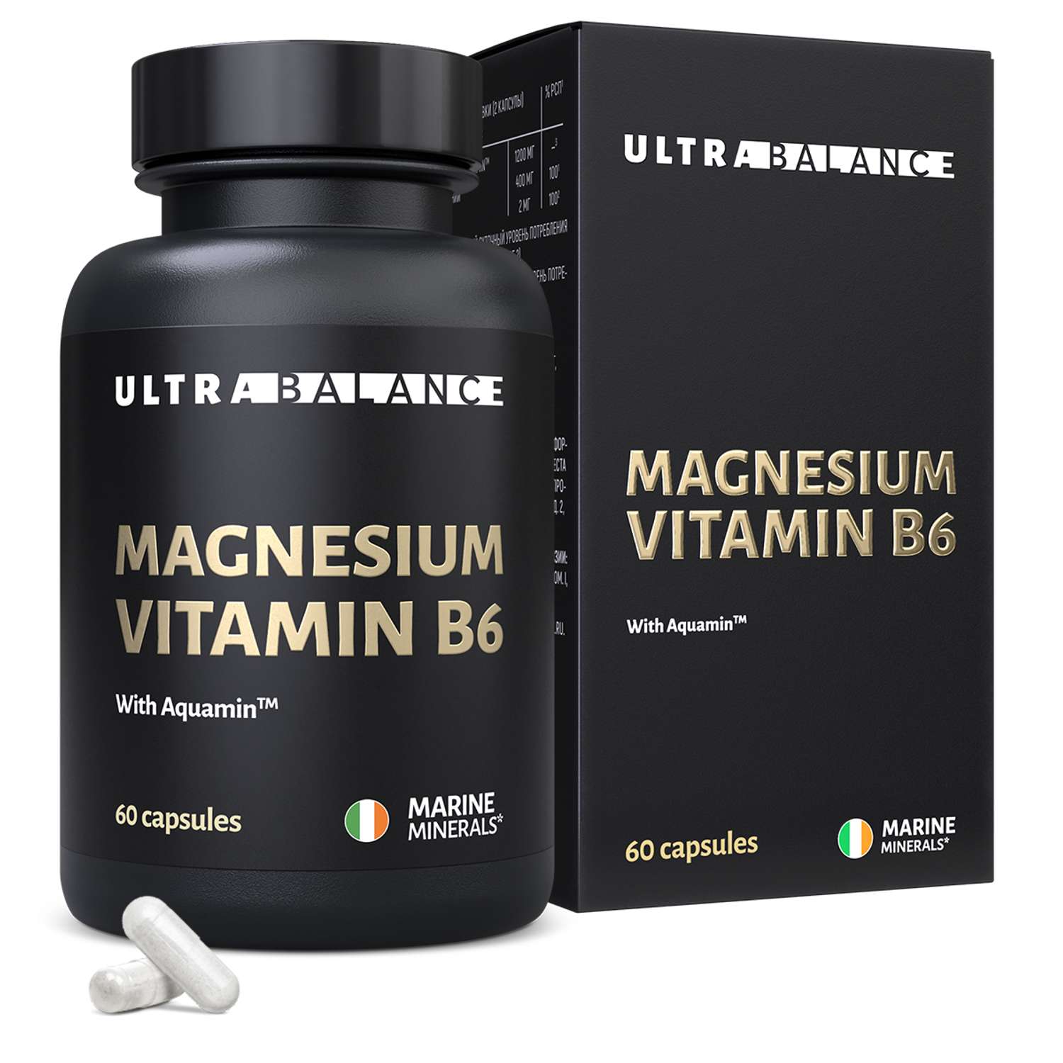 Магний с витамином В6 UltraBalance бад для мужчин и женщин беременных и кормящих с комплексом Aquamin 60 капсул - фото 1