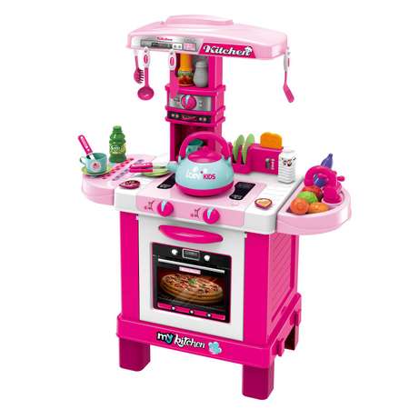 Кухня Помогаю Маме ABTOYS многофункциональная розовая с аксессуарами со световыми и звуковыми эффектами