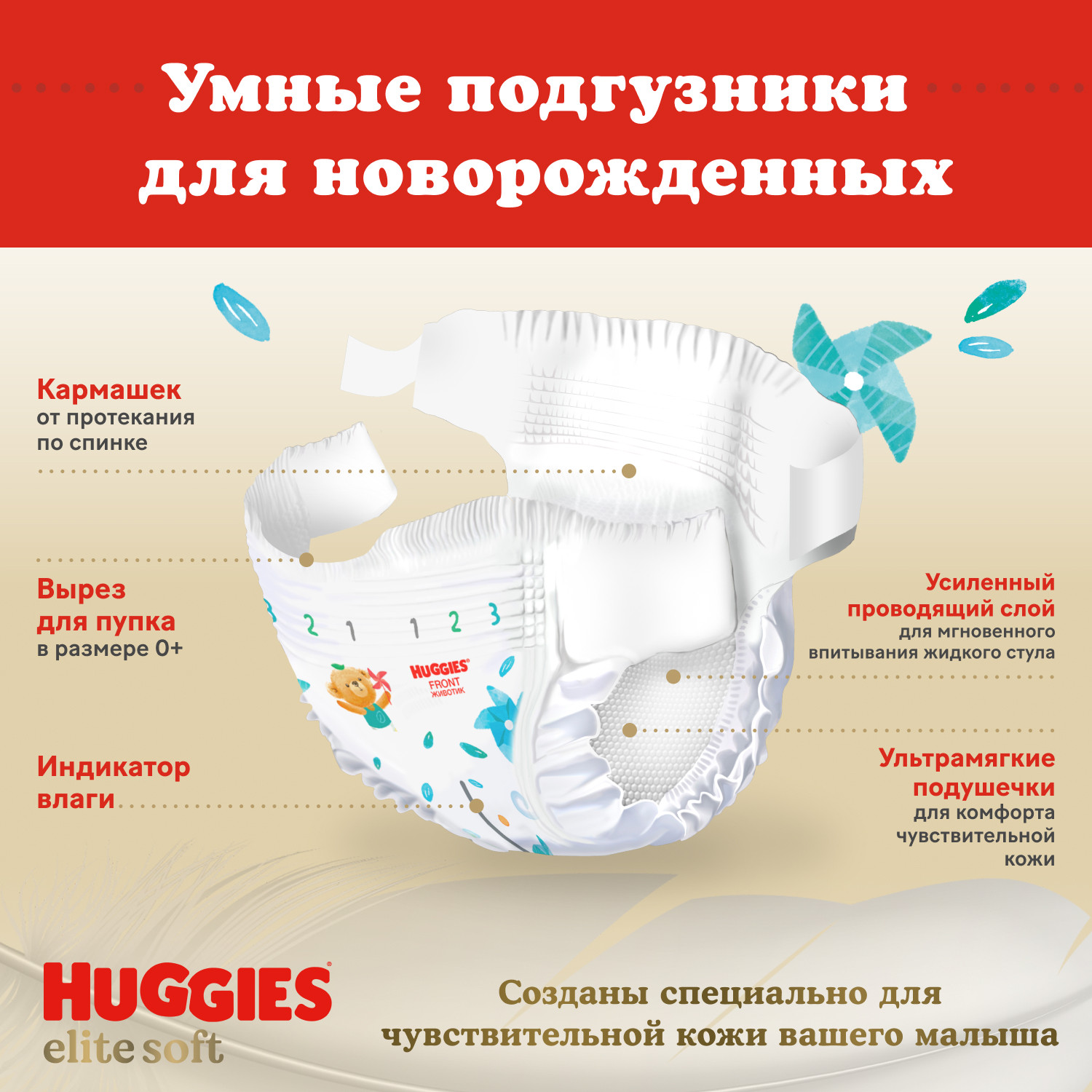 Подгузники Huggies Elite Soft для новорожденных 1 3-5кг 100шт