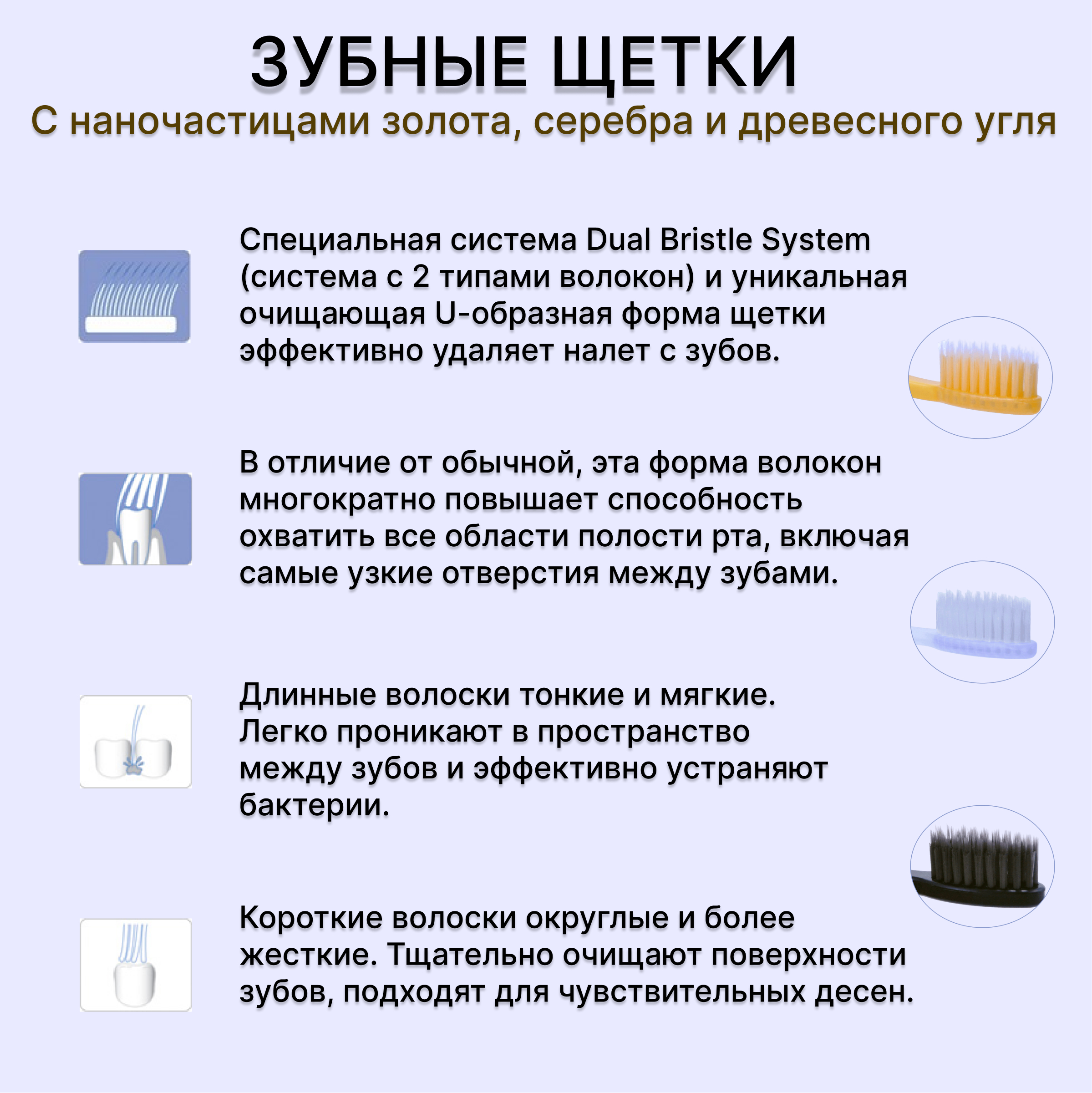 Набор зубных щеток DENTAL CARE c частицами золота двойной мягкой и супермягкой щетиной 3шт и скребок для языка - фото 2