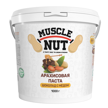 Арахисовая паста Muscle Nut хрустящая шоколад с мёдом без сахара натуральная высокобелковая 1000 г