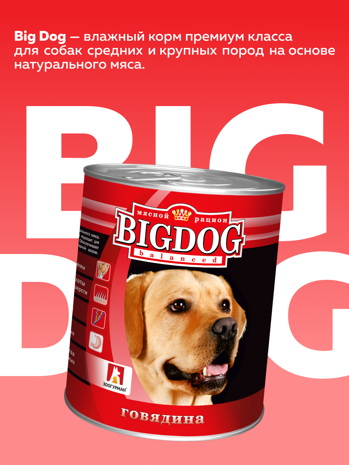 Корм влажный Зоогурман Big Dog Говядина отборная, 850 г х 6 шт. - фото 2