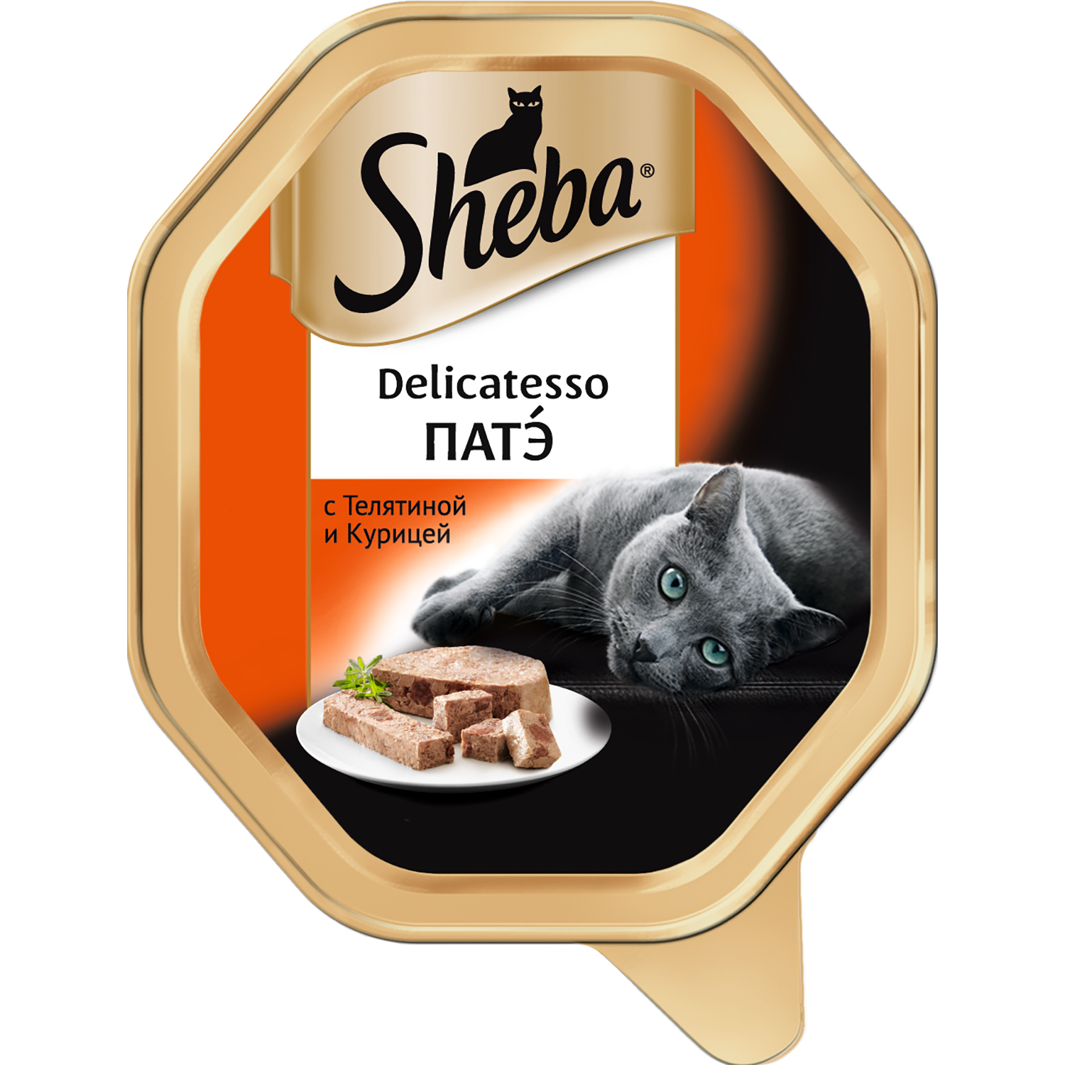 Корм влажный для кошек Sheba Delicatesso 85г патэ с телятиной и курицей консервированный - фото 1