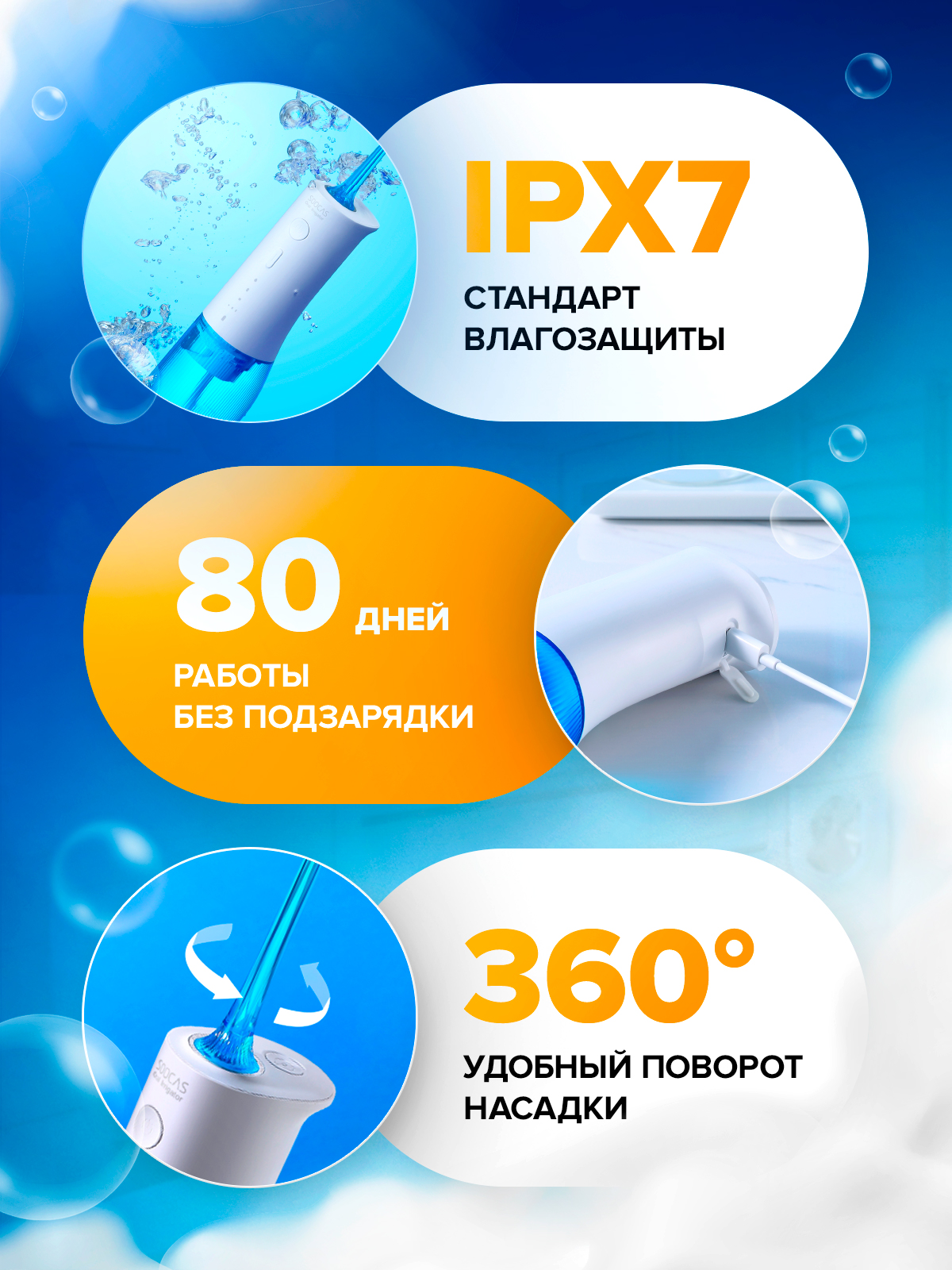 Ирригатор для полости рта Soocas Soocas W3 PRO Global. Портативный . 4 насадки. Кейс для насадок в комплекте. 7 режимов - фото 5