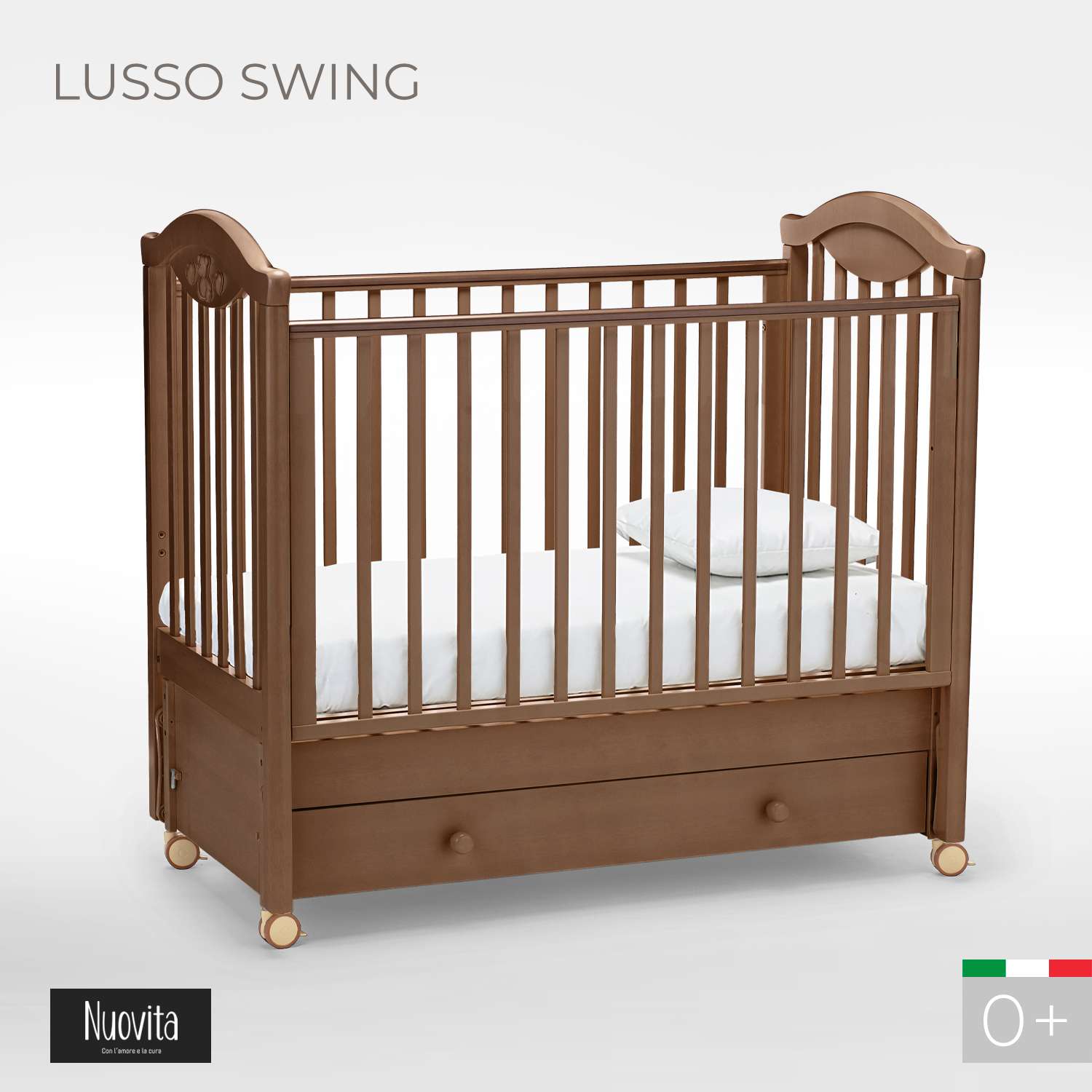 Детская кроватка Nuovita Lusso Swing прямоугольная, продольный маятник (темный орех) - фото 2