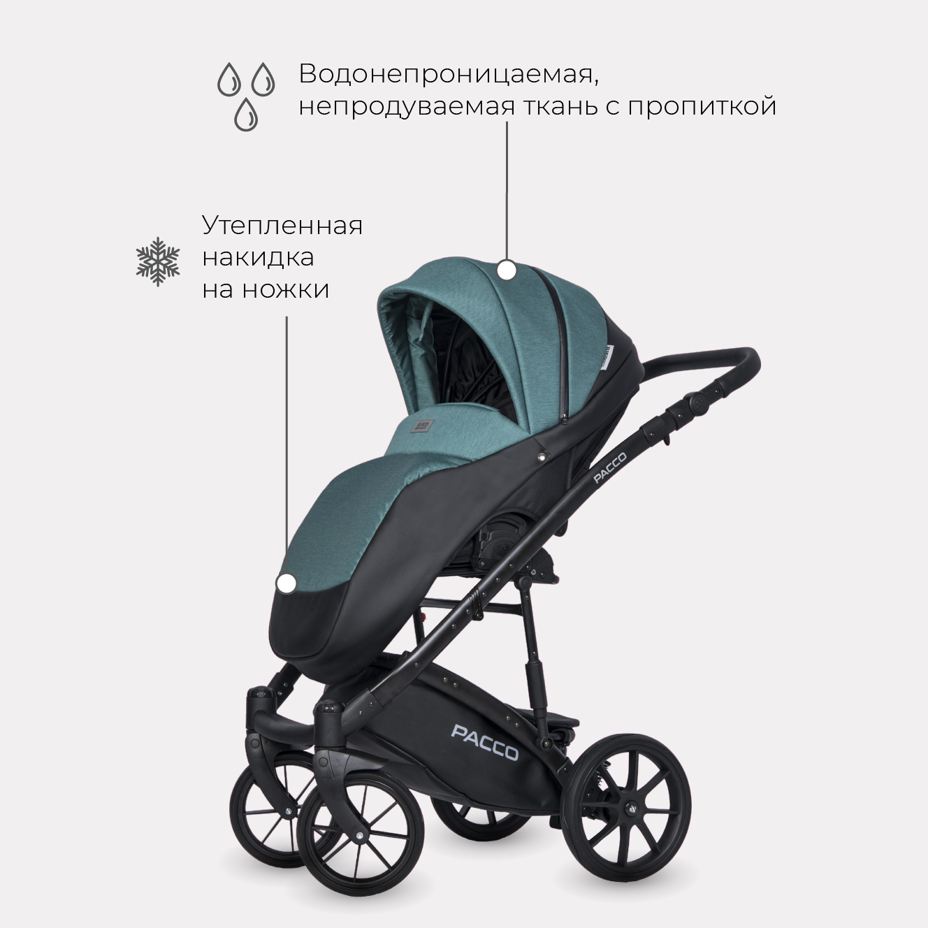 Коляска детская универсальная Riko Basic PACCO 2 в 1 03 Lagoon бирюзовый-черный - фото 8