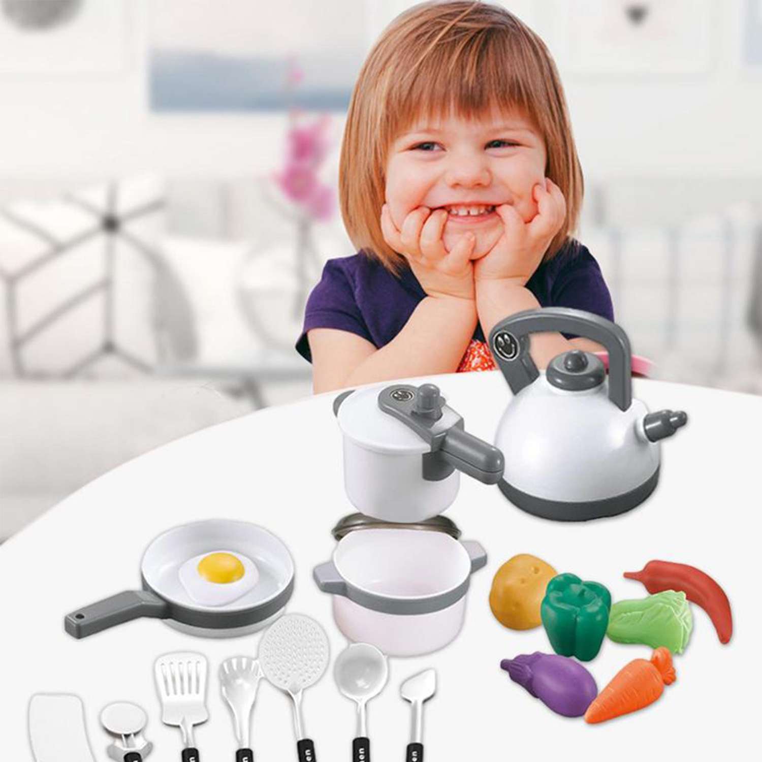 Детский игровой набор SHARKTOYS игрушечной посуды для куклы 18 предметов белый - фото 2