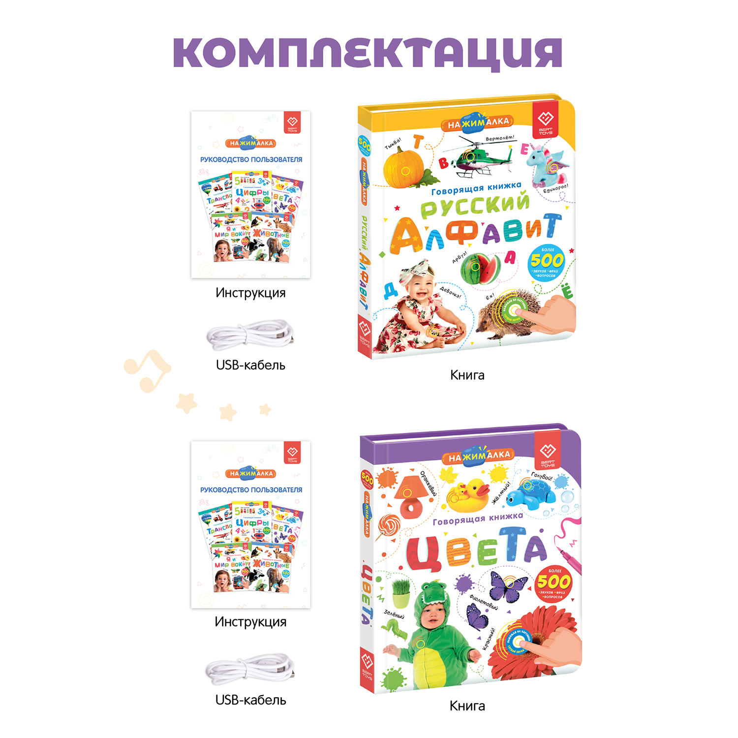 Комплект говорящих книжек BertToys Нажималки: Цвета + Русский алфавит - фото 12