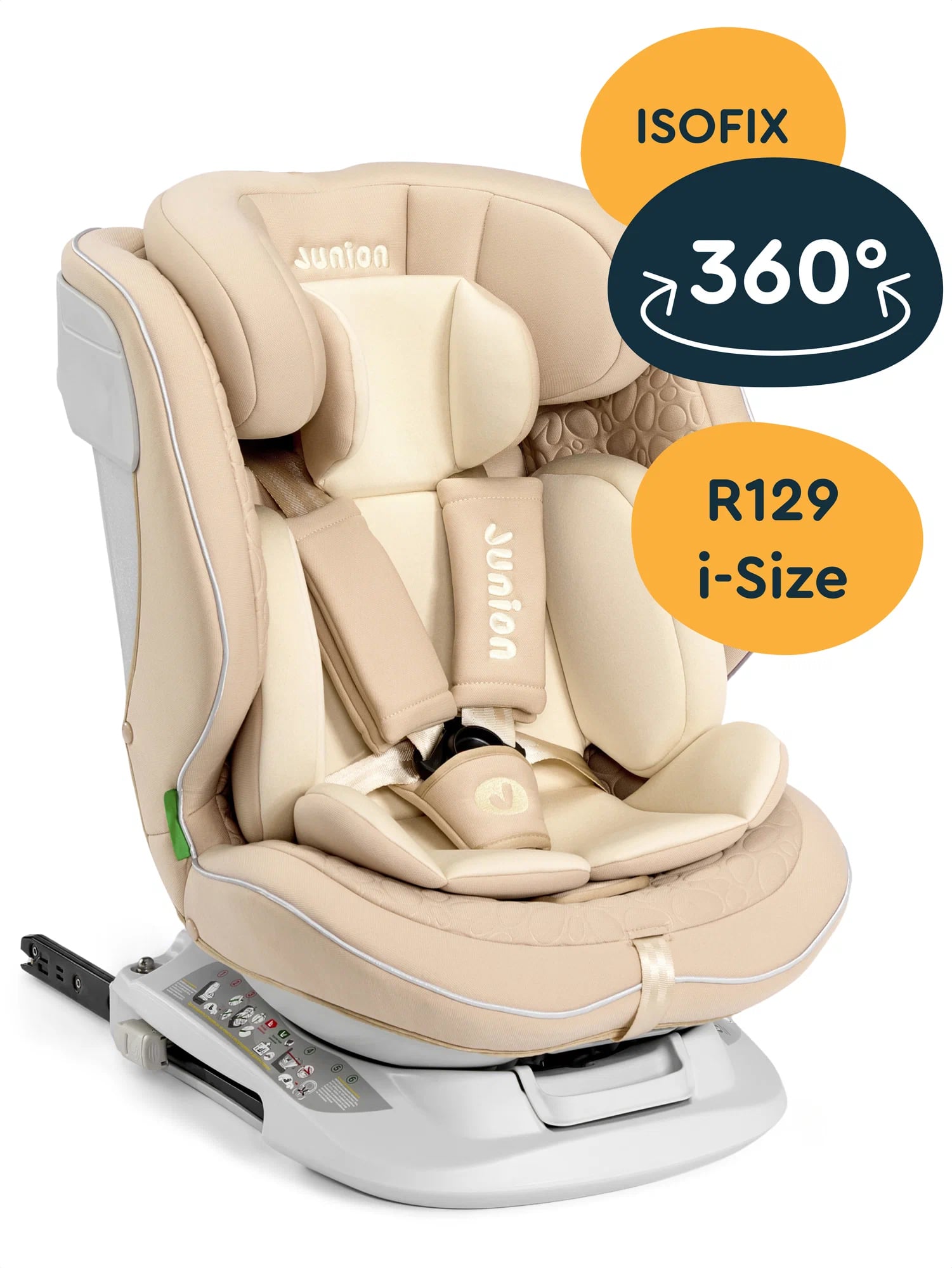 Автокресло Junion Julsi i-size группа 0+/1/2/3 0-36 кг 0-12 лет 360° Isofix бежевый - фото 2