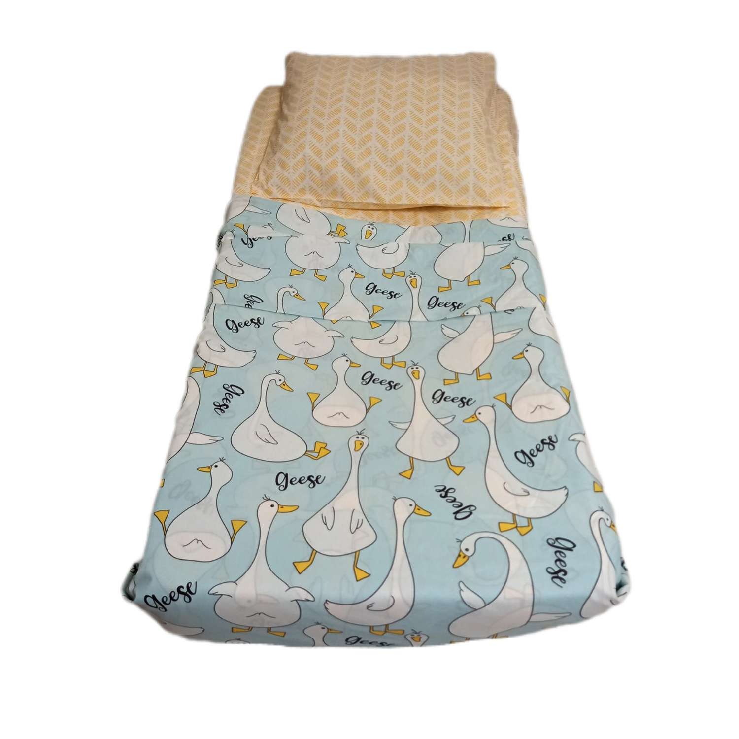 Комплект постельного белья Мой Текстиль 1.5-спальный Гуси голубые - фото 1