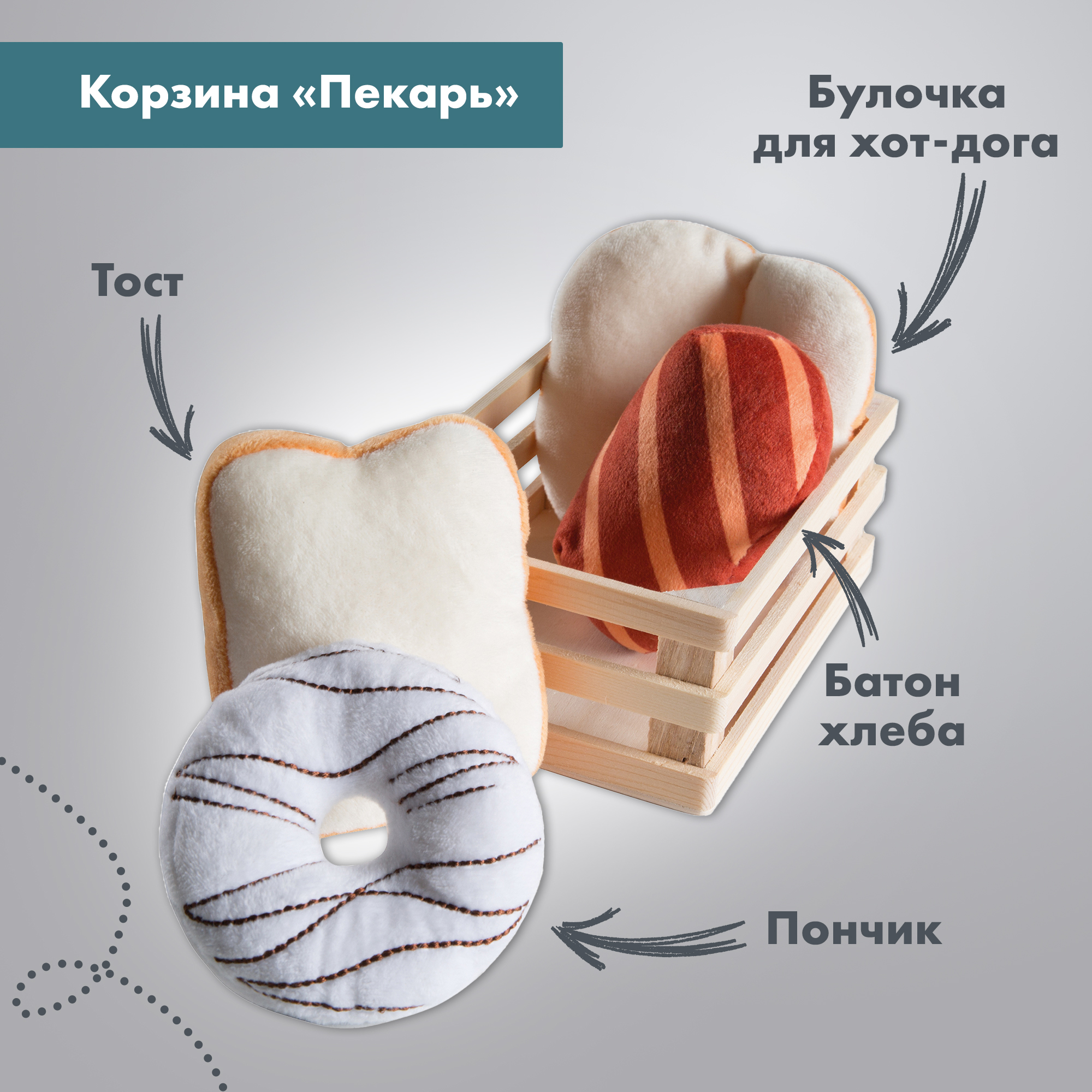 Набор плюшевых продуктов Roba игровой для детского магазина или кухни 98145 - фото 6