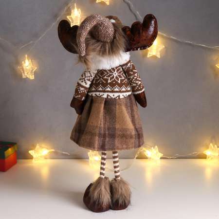 Кукла интерьерная Зимнее волшебство «Лосик в юбке в клеточку и свитере с узорами» 57х12х17 см