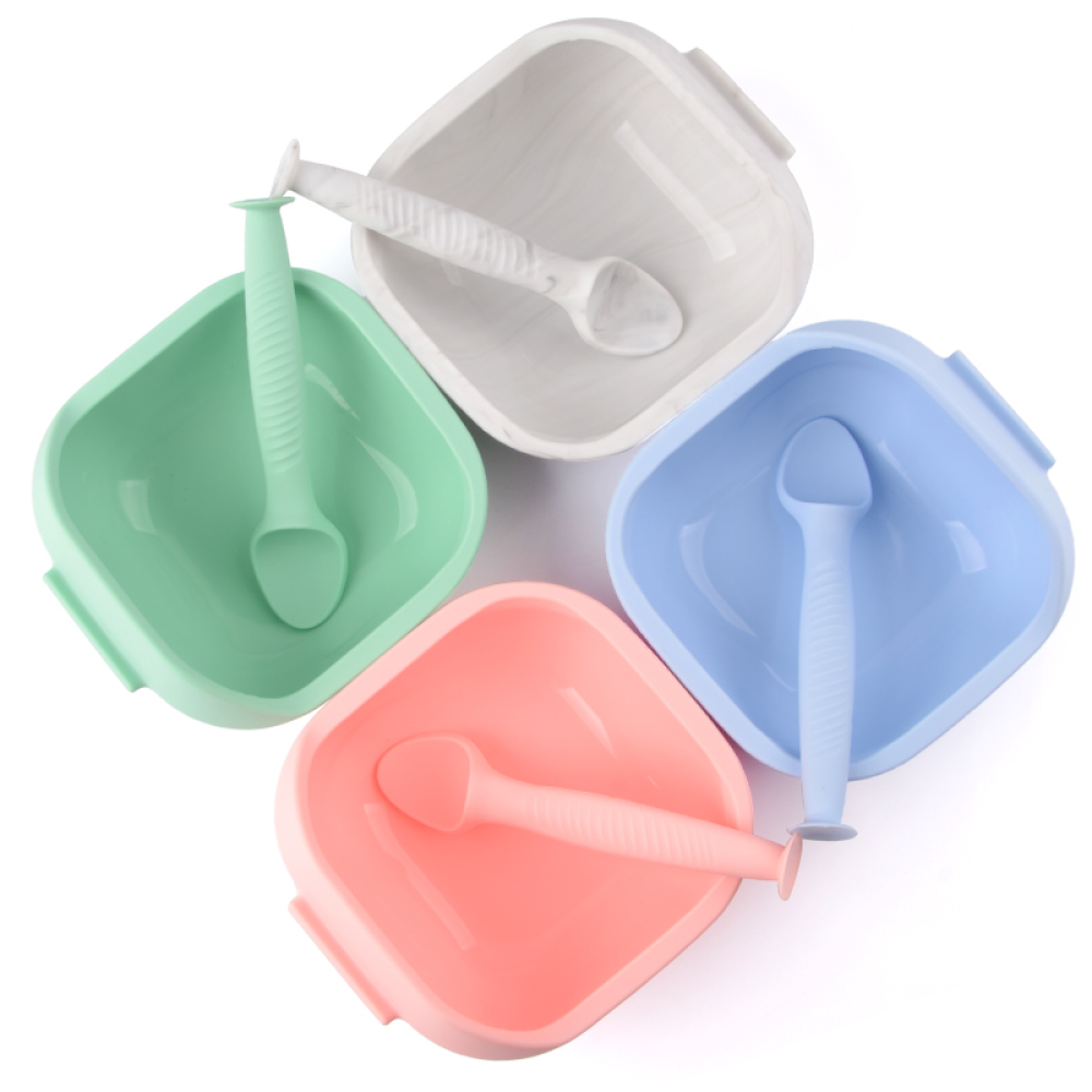 Набор детской посуды iSюминка Силиконовая тарелка на присоске и ложка Голубая - фото 19