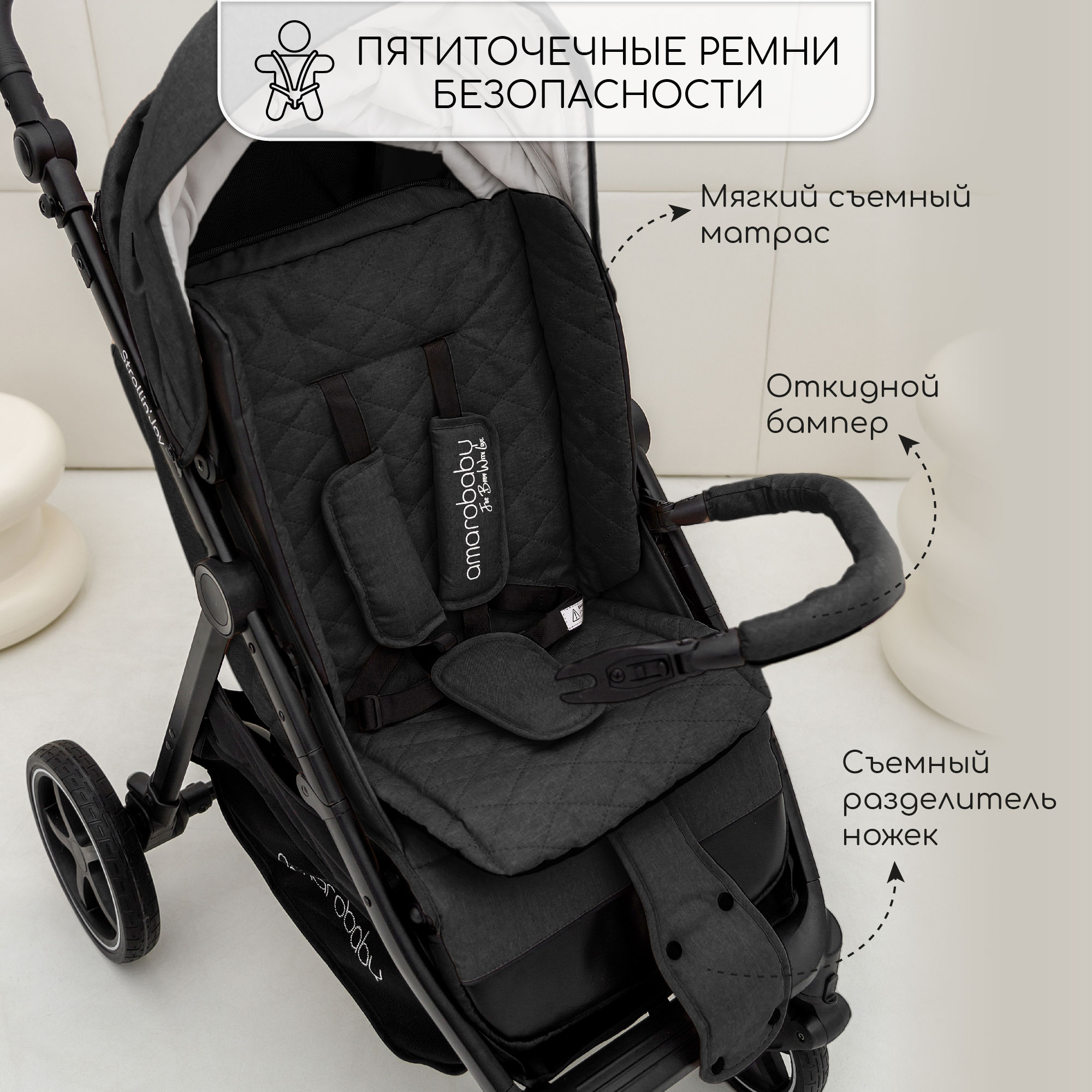 Прогулочная коляска Amarobaby StrollinJoy чёрный - фото 9