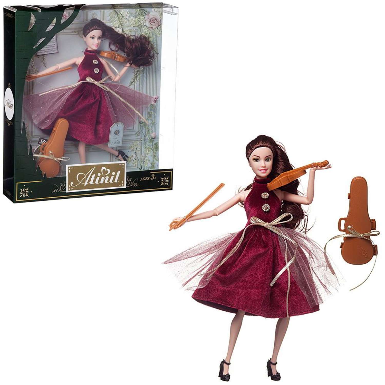 Кукла ABTOYS Яркое настроение в платье с бордовой юбкой в наборе со скрипкой и аксессуарами WJ-22282/2 - фото 2