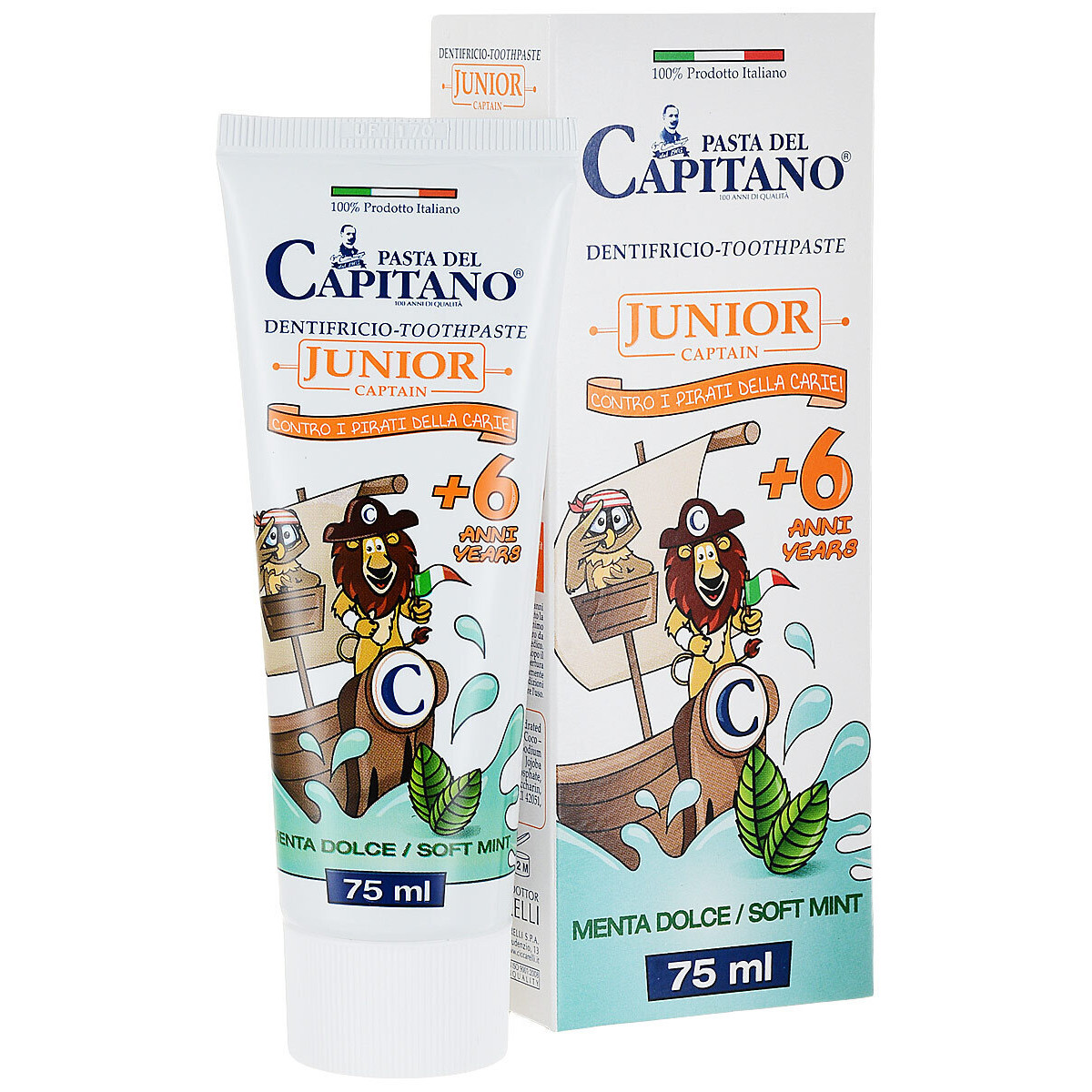 Зубная паста Pasta del Capitano Junior Soft Mint +6 детская со вкусом Нежной Мяты - фото 1