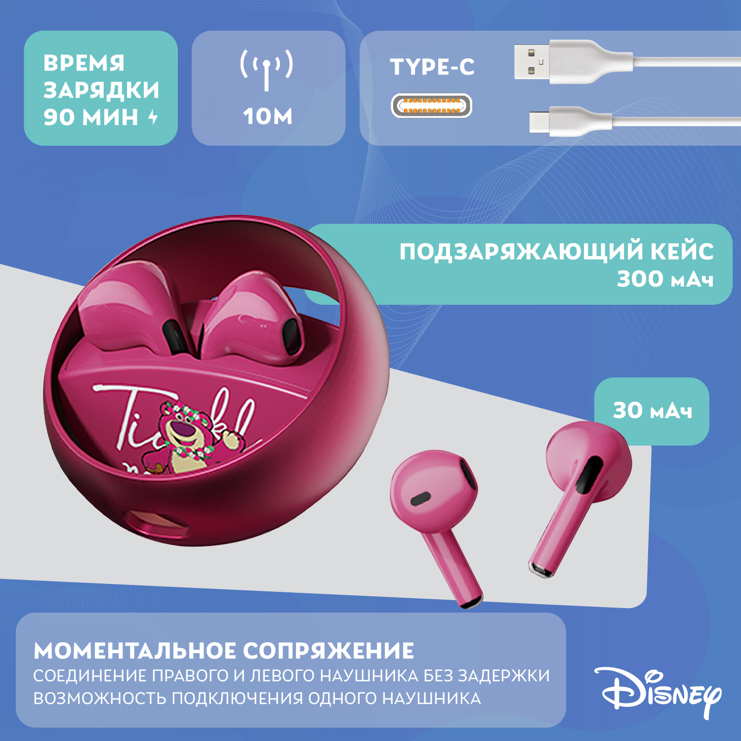 Наушники беспроводные Disney История игрушек Медведь Лотсо QS-13 - фото 2