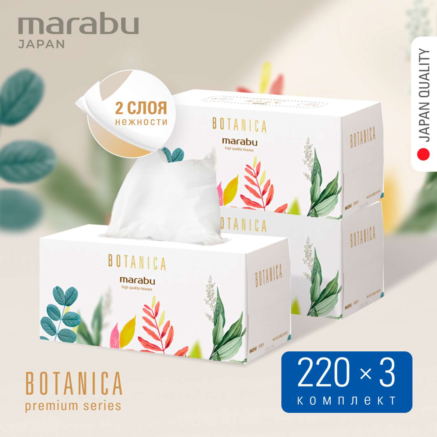 Салфетки бумажные MARABU Botanica листья 220 шт 3 упаковки - фото 1