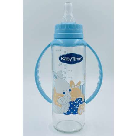 Бутылочка BabyTime для кормления классическая с ручками стеклянная 250 мл