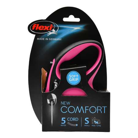 Рулетка Flexi New Comfort S трос 5м до 12кг Черный-Розовый