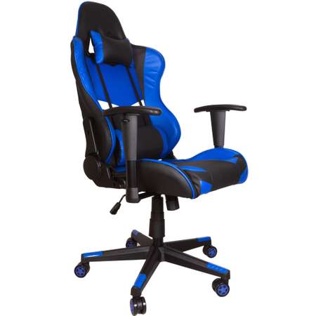 Компьютерное кресло игровое GRAMBER сине-черно-белый экокожа