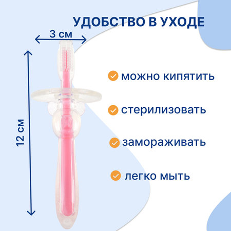 Зубная щеточка-массажер Uviton силиконовая Розовая