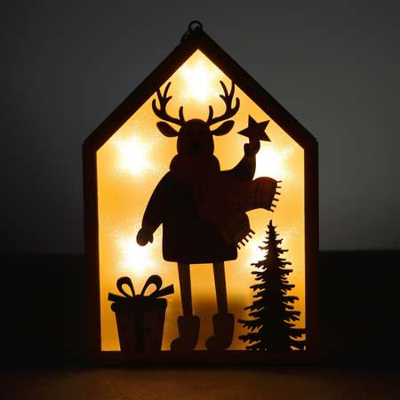 Декор новогодний Лесная мастерская Домик с оленем с подсветкой