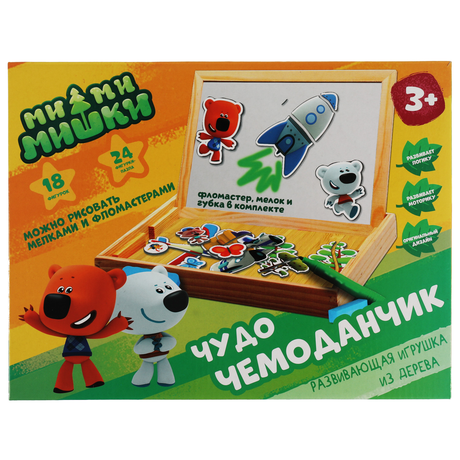 Игрушка деревянная магнитно-меловая доска Буратино Ми-ми-мишки. Чудо чемоданчик - фото 1