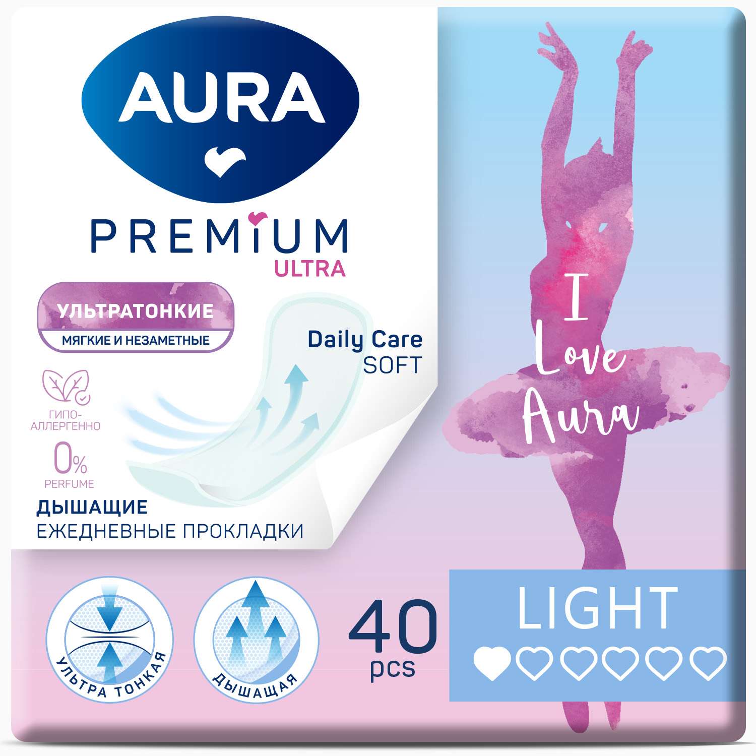 Прокладки ежедневные AURA PREMIUM женские ультратонкие LIGHT 40шт х 6уп - фото 2