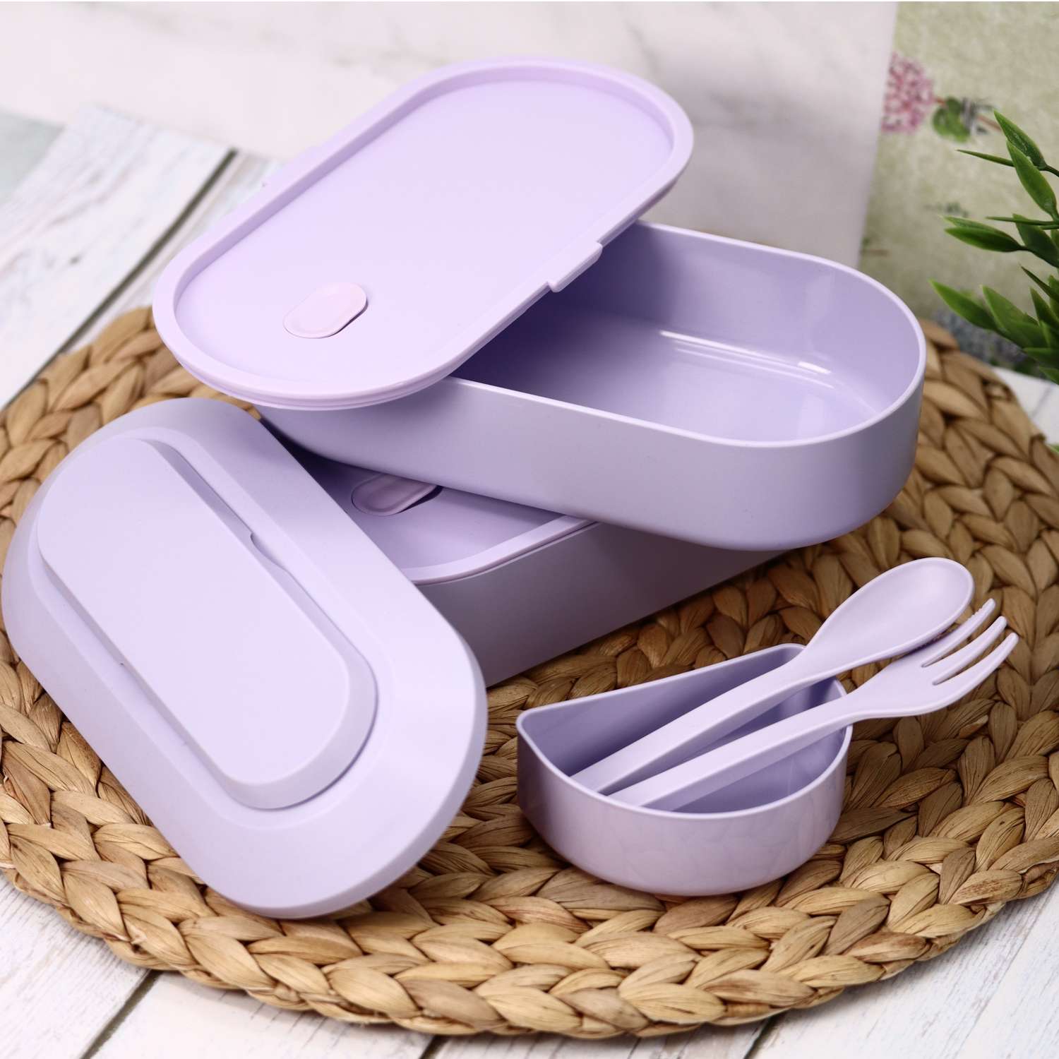Ланч-бокс контейнер для еды iLikeGift Everyday purple с приборами - фото 6