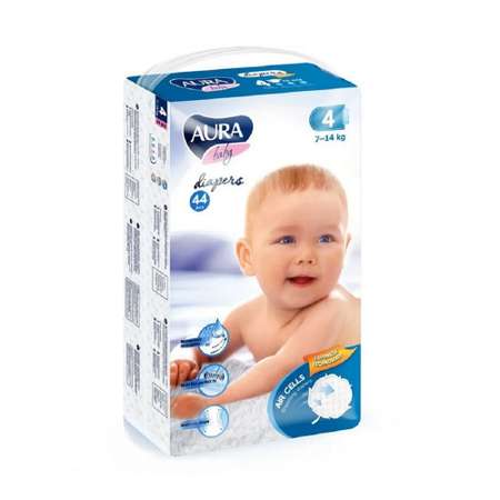 Подгузники AURA BABY одноразовые для детей 4/L 7-14 кг jambo-pack 44шт