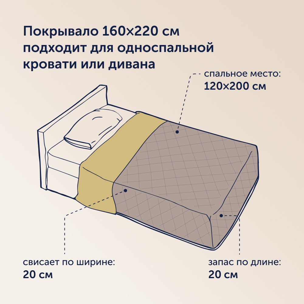 Комплект покрывало+наволочка buyson BuyColor Шоколад/Горчица 160x220/45x45см - фото 7