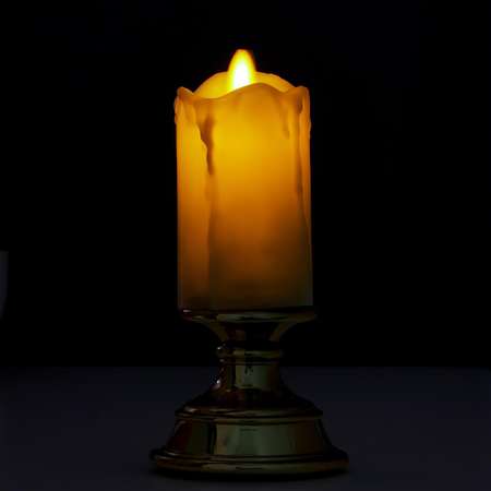Ночник RISALUX с эффектом живого пламени «Свеча малая» LED от батареек 2xААА золото 7х7х14 5 см