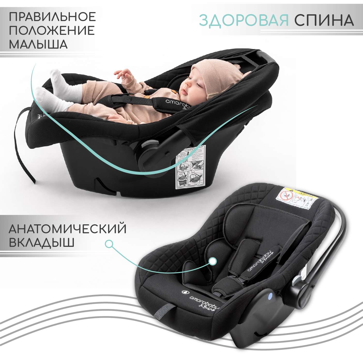 Автокресло детское AmaroBaby Baby comfort группа 0+ чёрный - фото 4