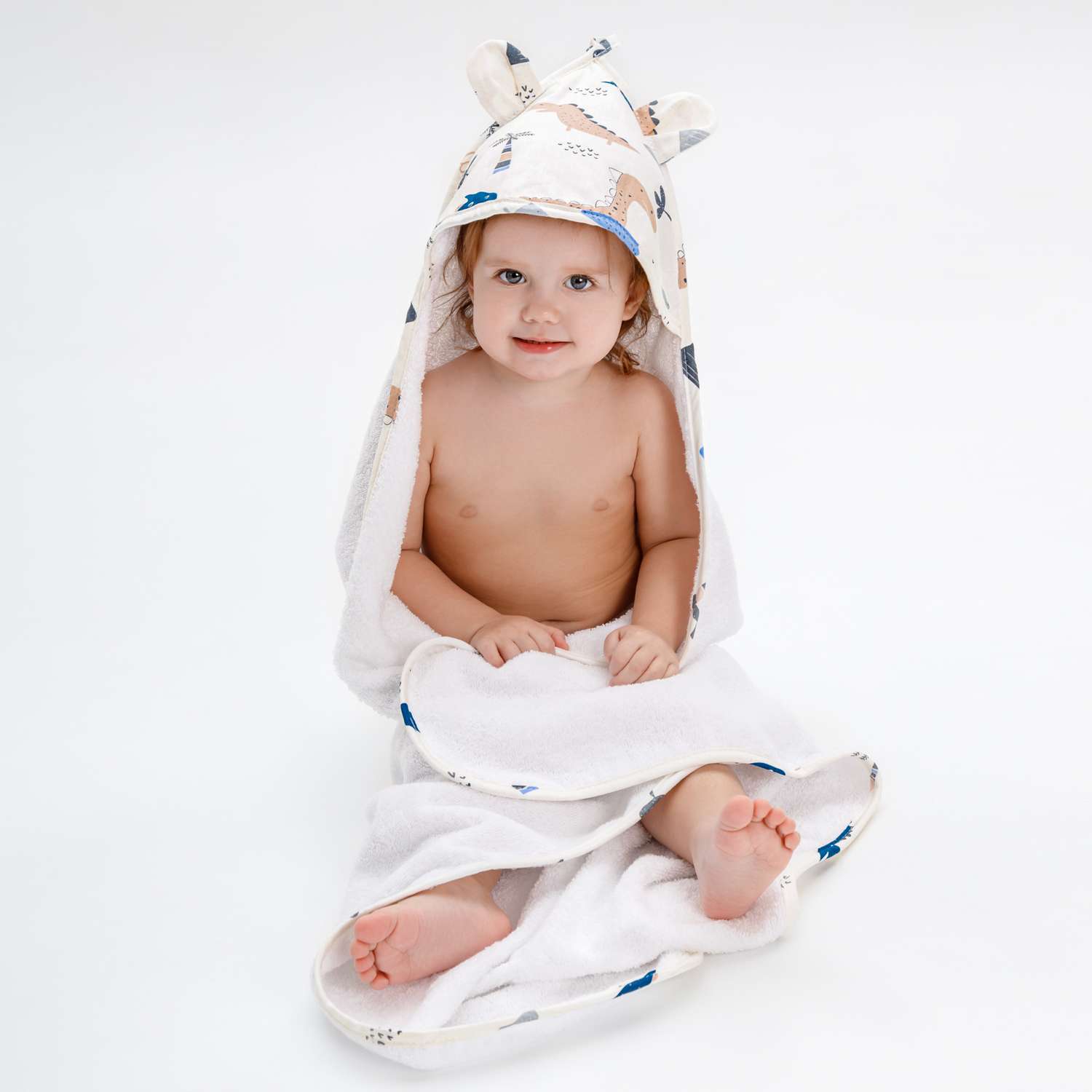 Полотенце с уголком AmaroBaby Cute Love Little dino белое 90х90 см - фото 1