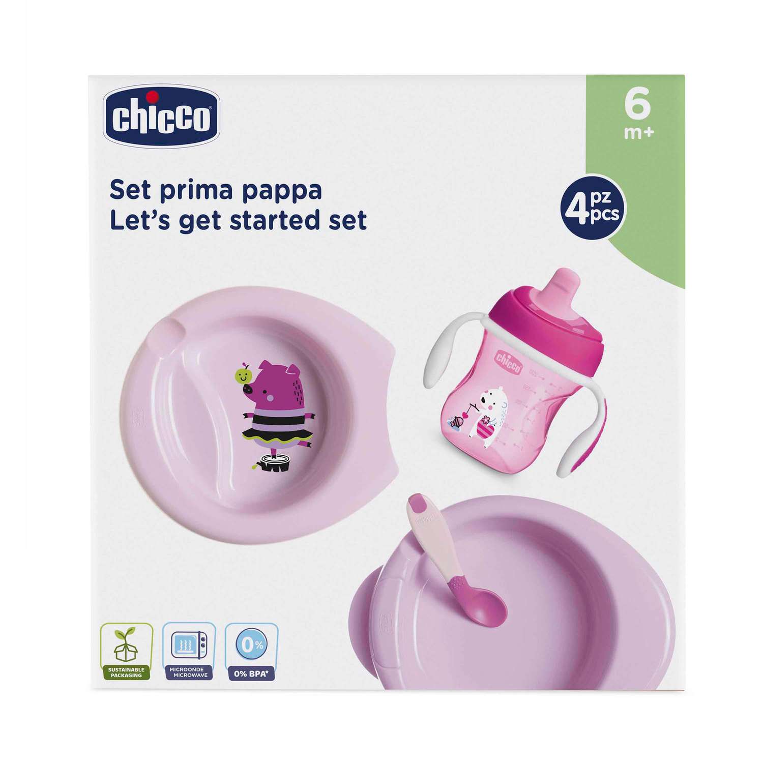Набор детской посуды CHICCO для кормления от 6 месяцев розовый - фото 1