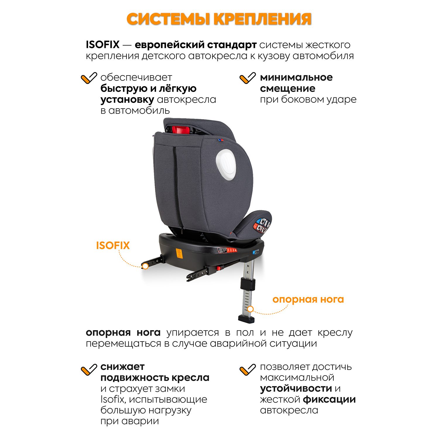 Автокресло детское JOVOLA Jet Isofix для новорожденных 0-36 кг группа 0+1+2+3 с упором в пол серый - фото 3