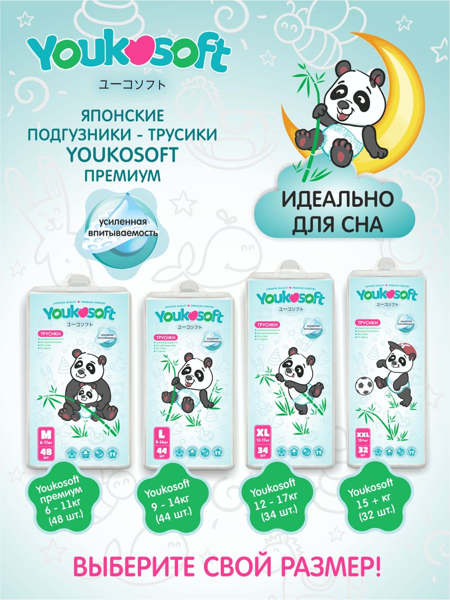 Подгузники-трусики Youkosoft Комплект День и Ночь XXL 15кг 32 и 32 шт - фото 5