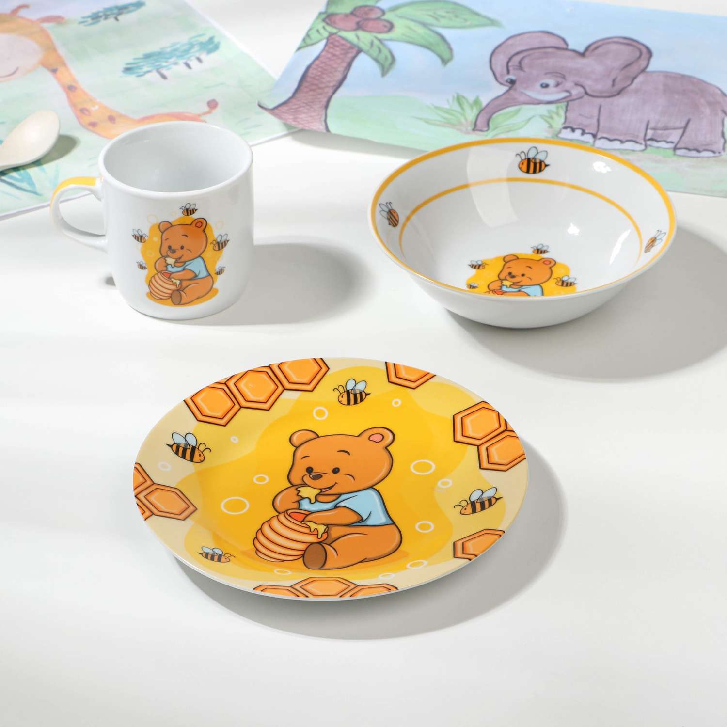 Набор детской посуды Доляна из керамики «Медвежонок и мёд» - фото 1